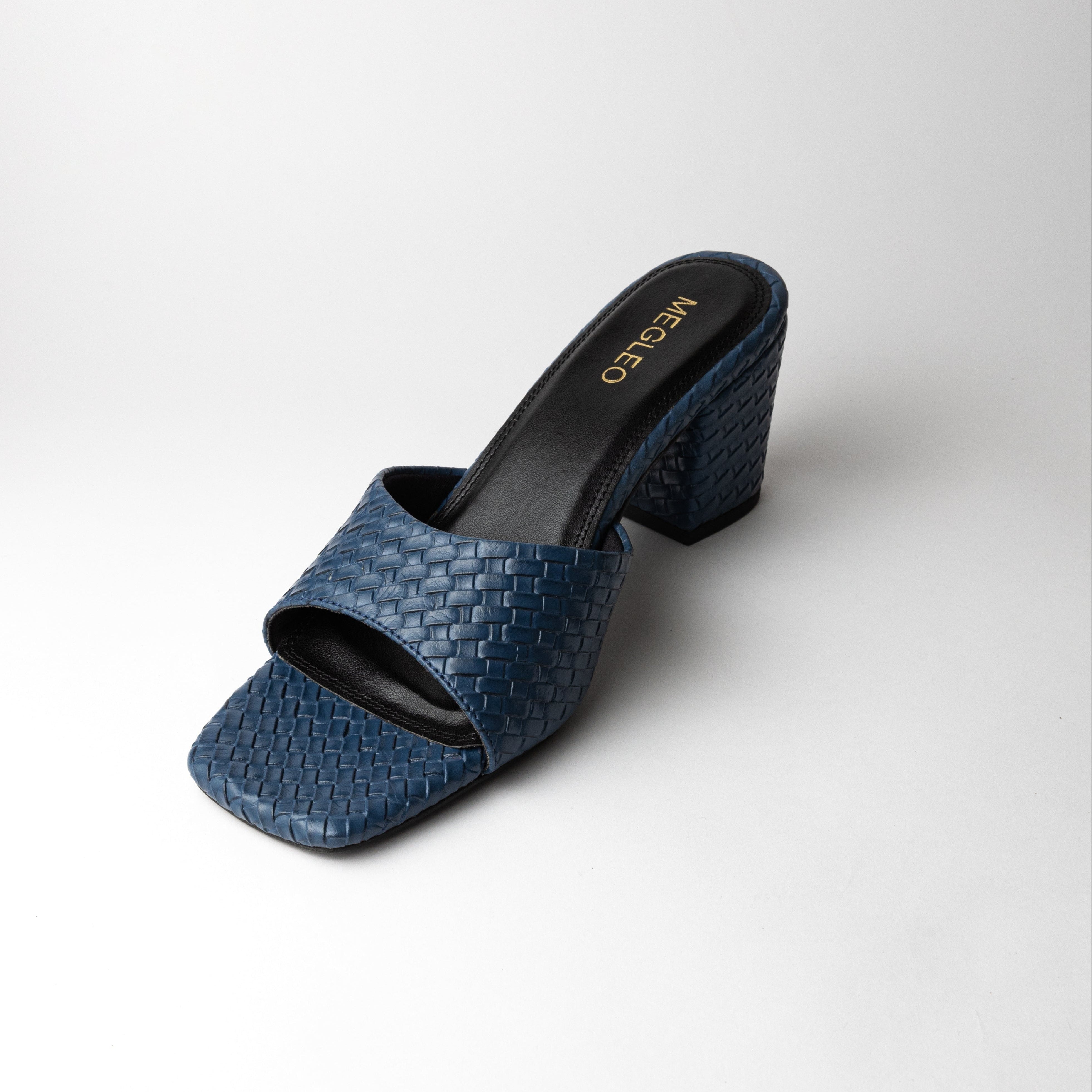 Image of Textured Dark Blue Block Heels
