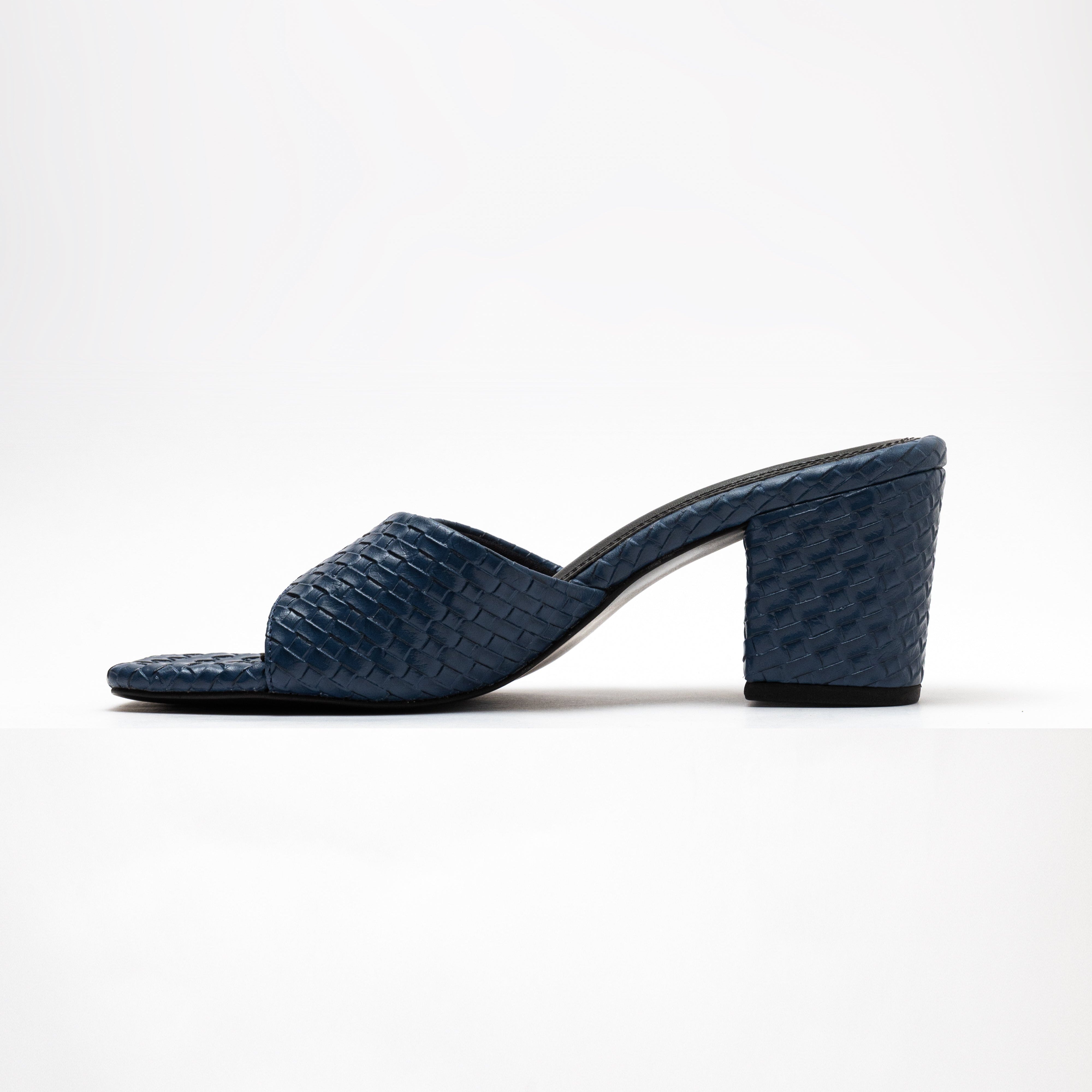 Image of Textured Dark Blue Block Heels