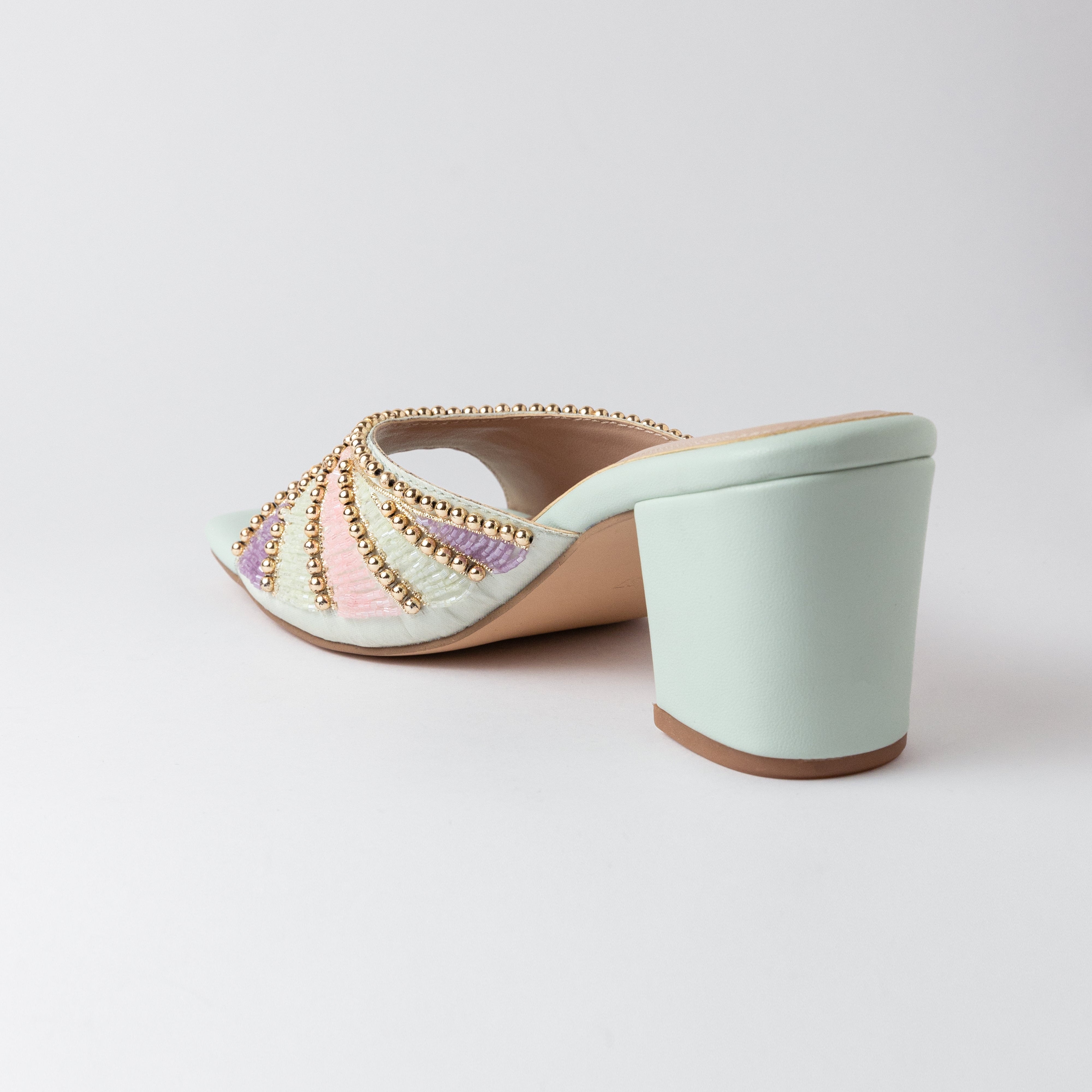 Image of Mint Handmade Embroidered Strap Heels