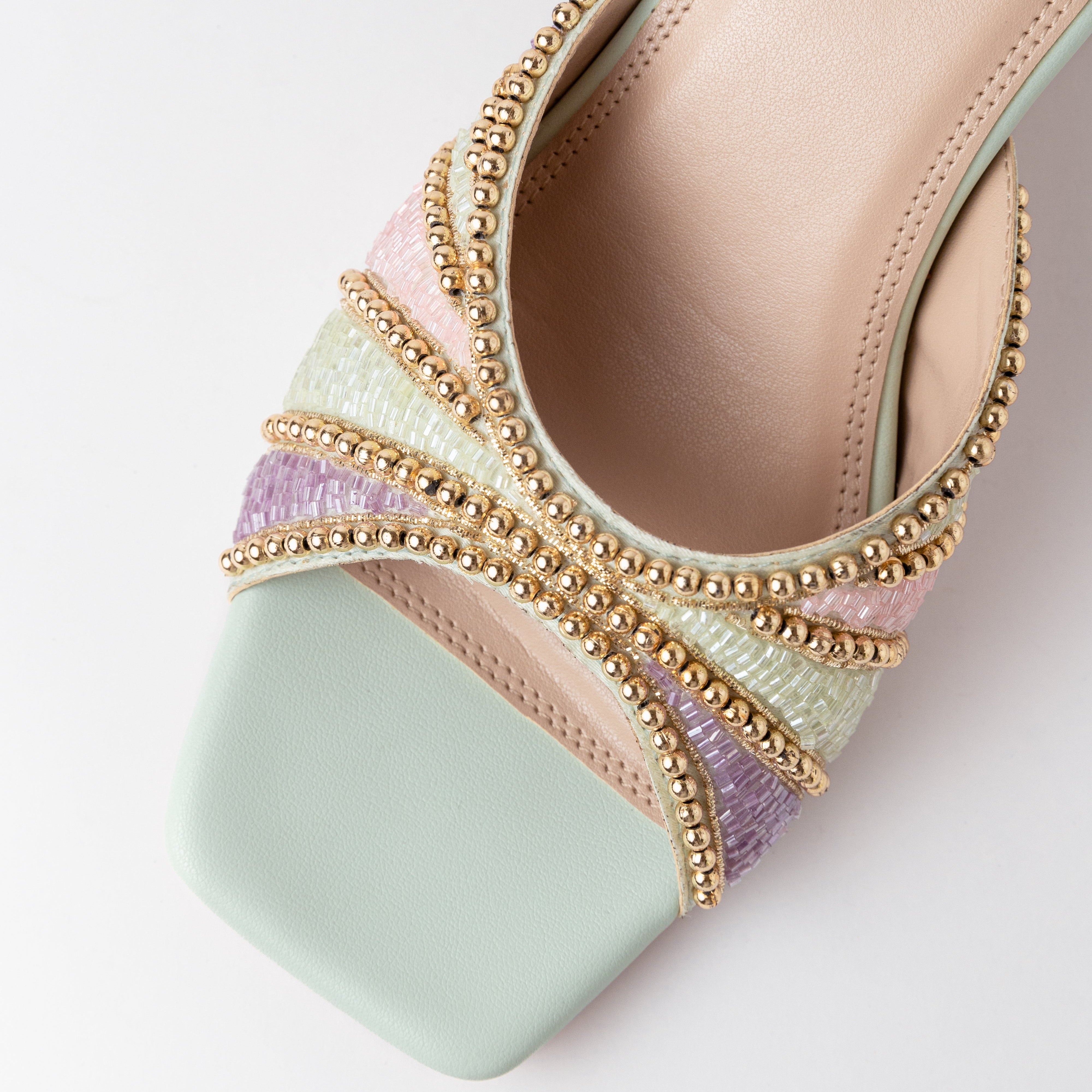 Image of Mint Handmade Embroidered Strap Heels