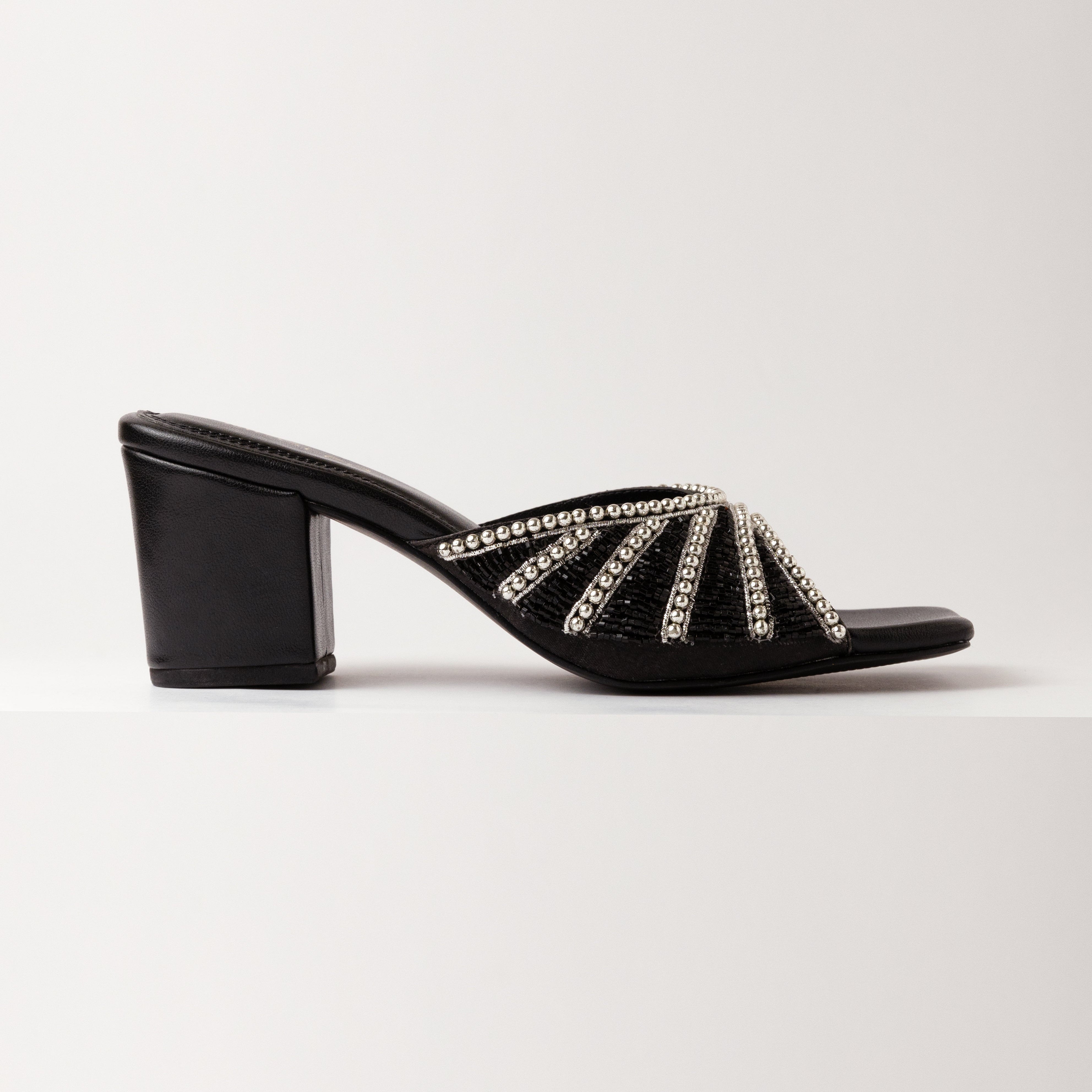 Image of Black Handmade Embroidered Strap Heels