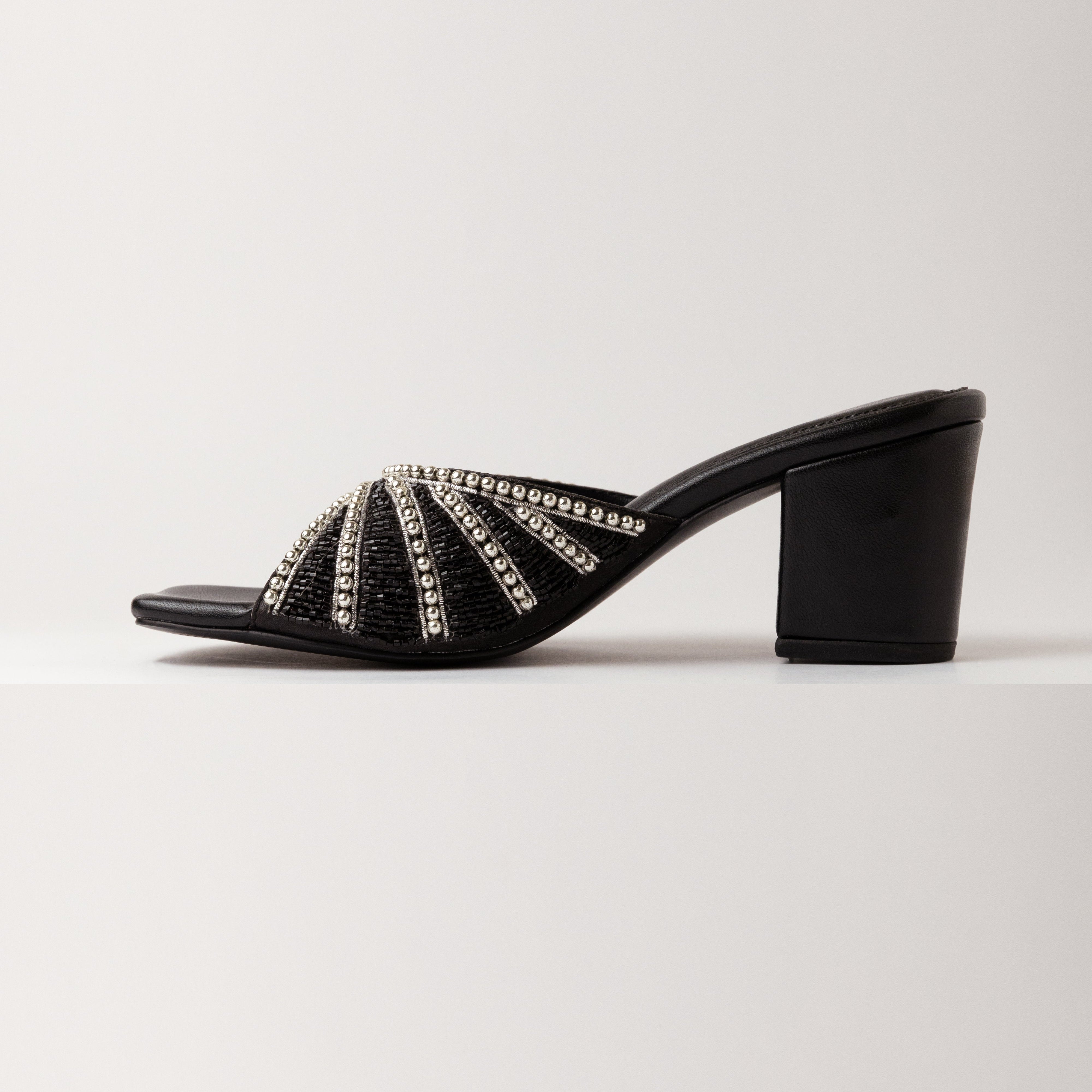 Image of Black Handmade Embroidered Strap Heels