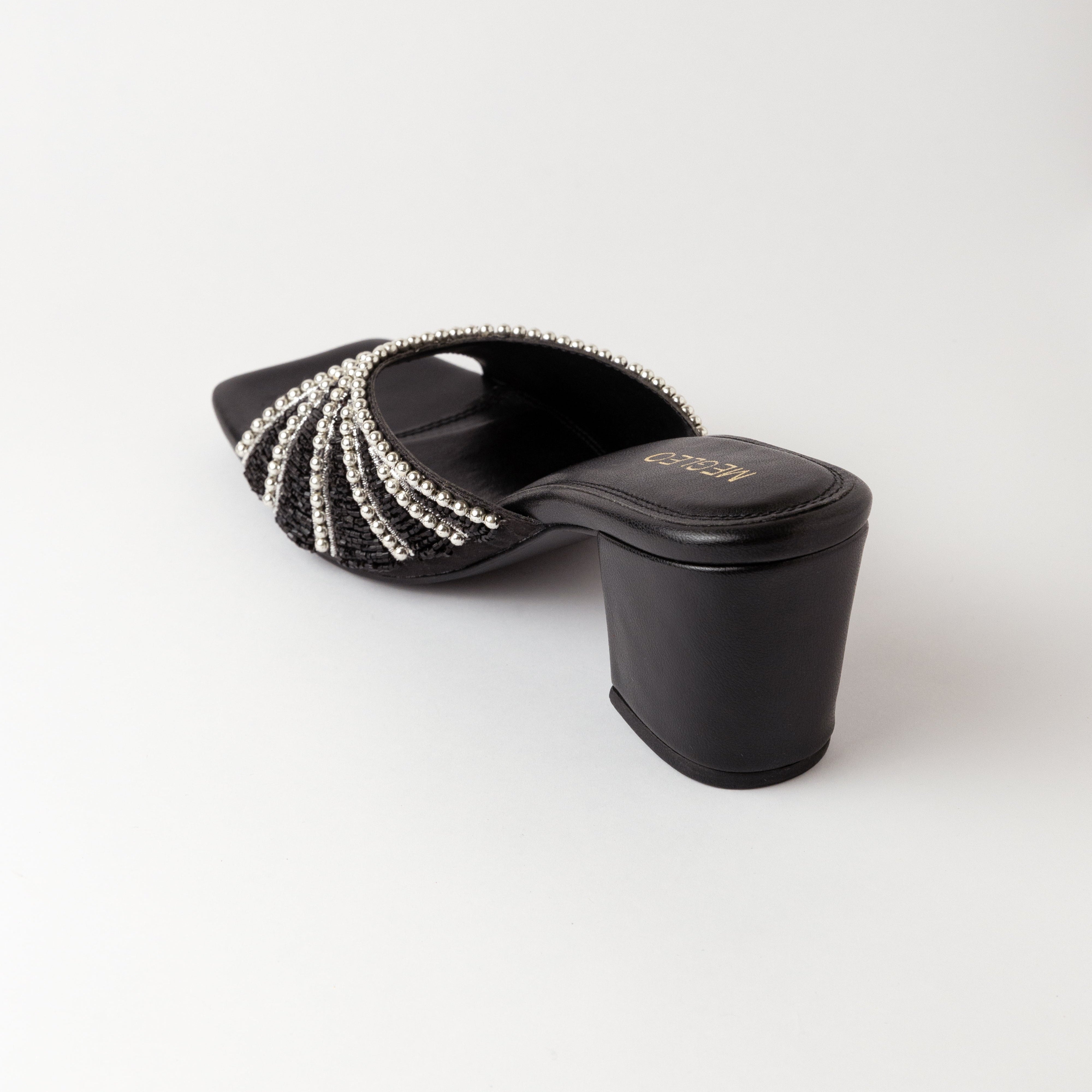 Image of Black Handmade Embroidered Strap Heels