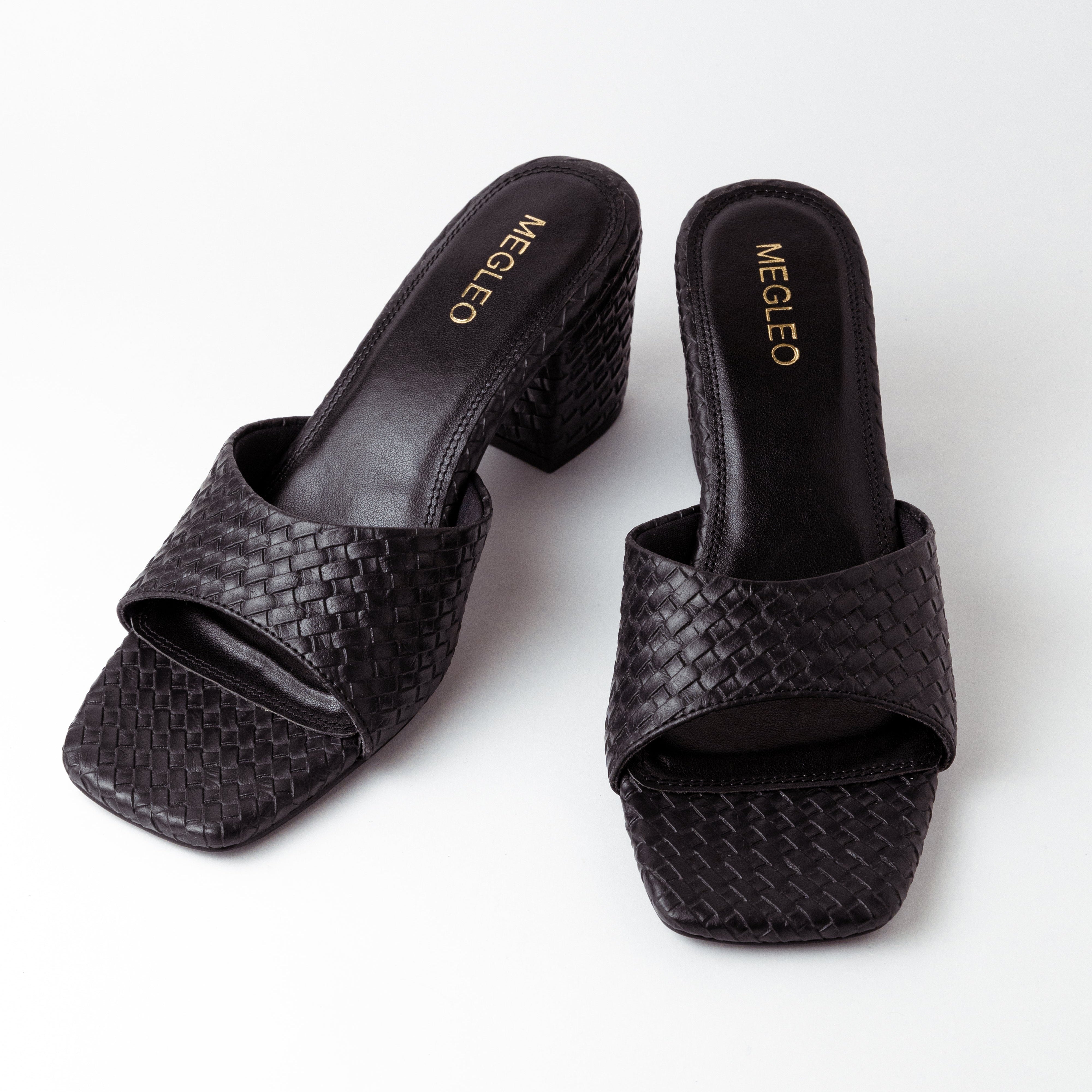 Image of Textured Black Block Heels