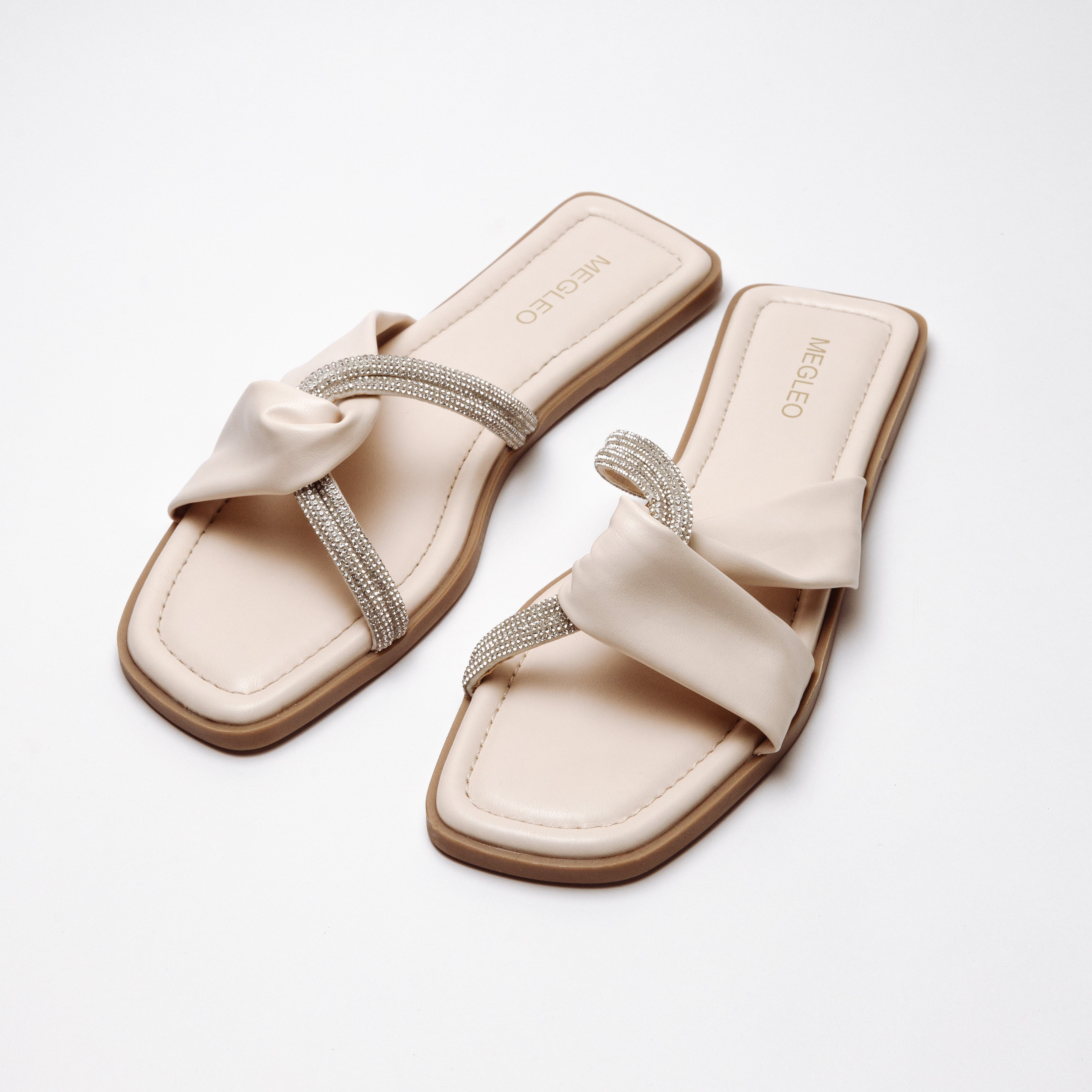Image of Crystal Vegan Flats -  Cream