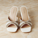 White Handmade Embroidered Strap Heels