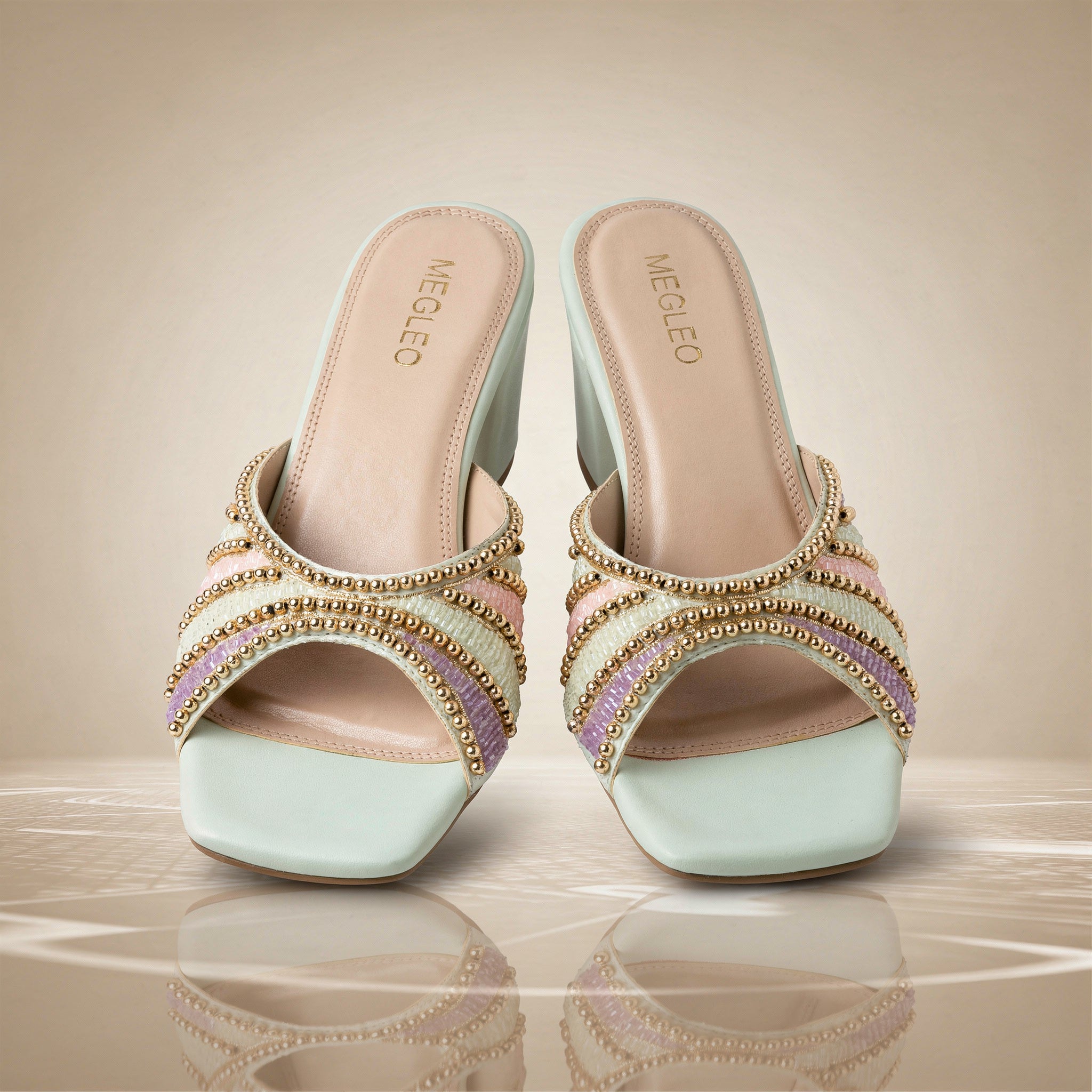 Image of Mint Handmade Embroidered Strap Heels