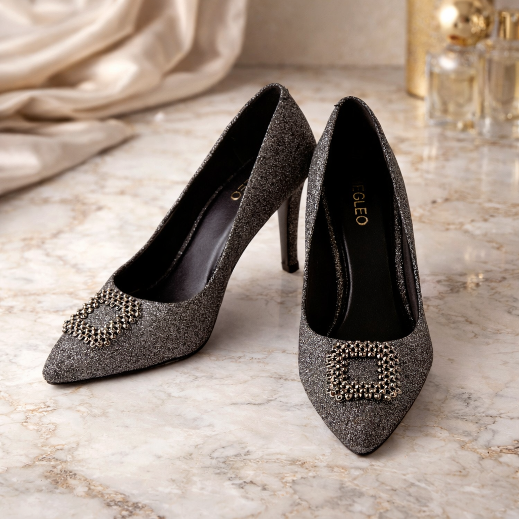 Image of Vegan Glitter Stilettos - Black